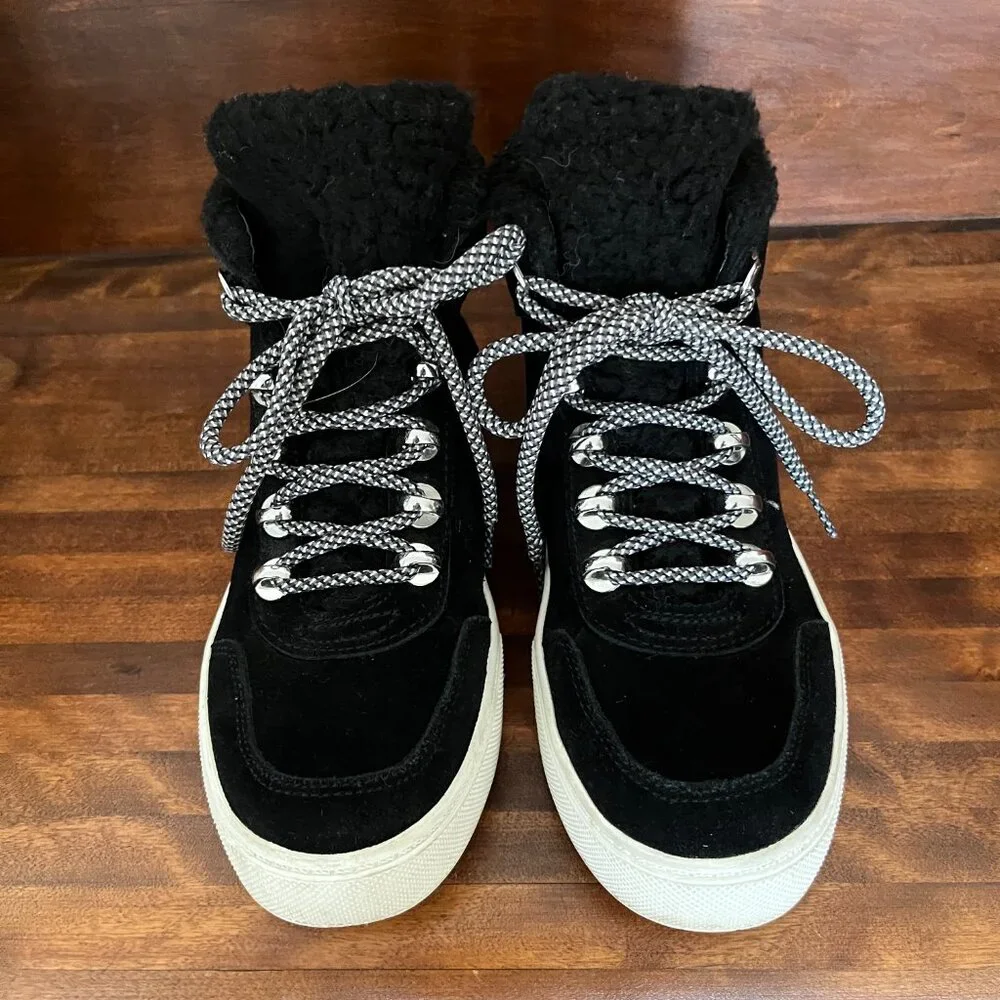 Marc Fisher Women's Summa Hi Top Sneaker Black Suede Sporty Urban Casual Size 7
